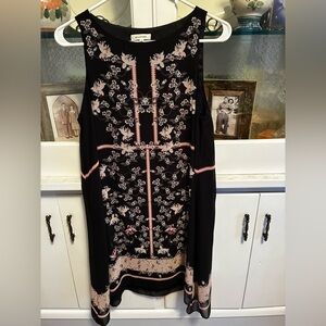 Max Studio Black and Pink Floral Midi Dress Small